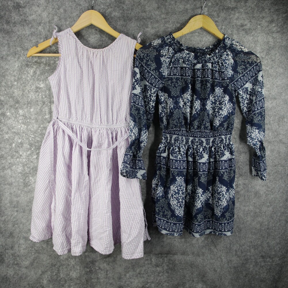 Lot of 2 Dresses Girls 7-8 Lands End SeerSucker Childrens Place Wholesale Bundle